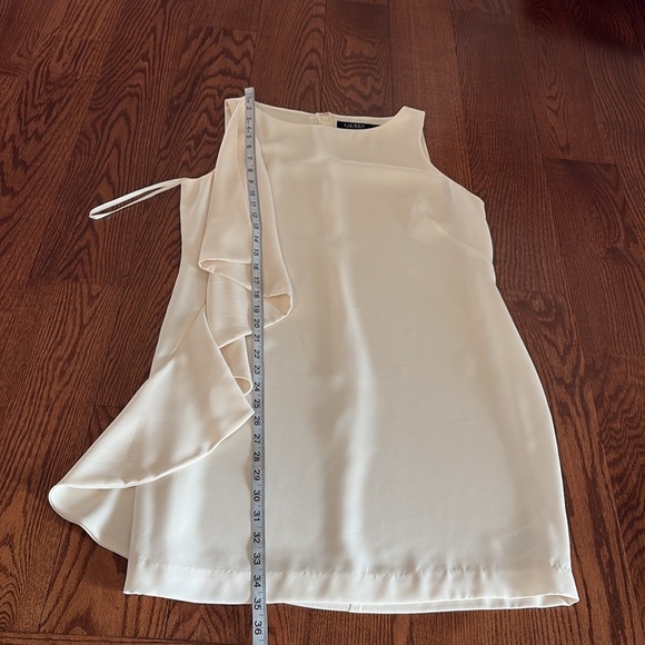 Lauren Ralph Lauren cream elegant shift cocktail mini dress ruffled side size 10 - Picture 13 of 17